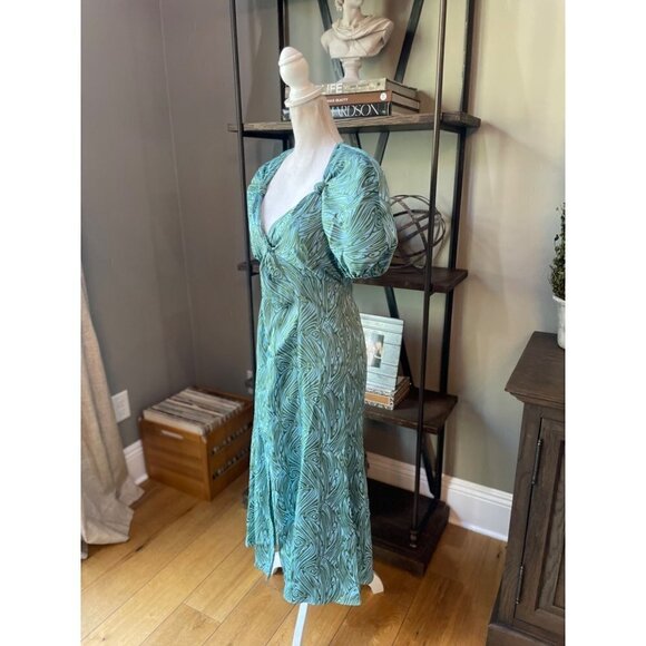 Cinq a Sept Marice Printed Satin Midi Dress Celeste Green Blue Womens 0 - Picture 9 of 12